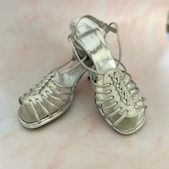 Vintage Silver Strappy Sling Back High Heels - Picture 6 of 9